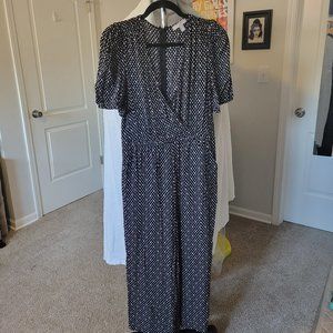 Chelsea28 Purple Dot Jumpsuit with Pockets, Puff Sleeves, Ankle Length